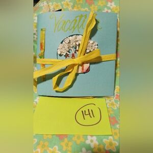 Blue Floral Greeting Card with Yellow Ribbon